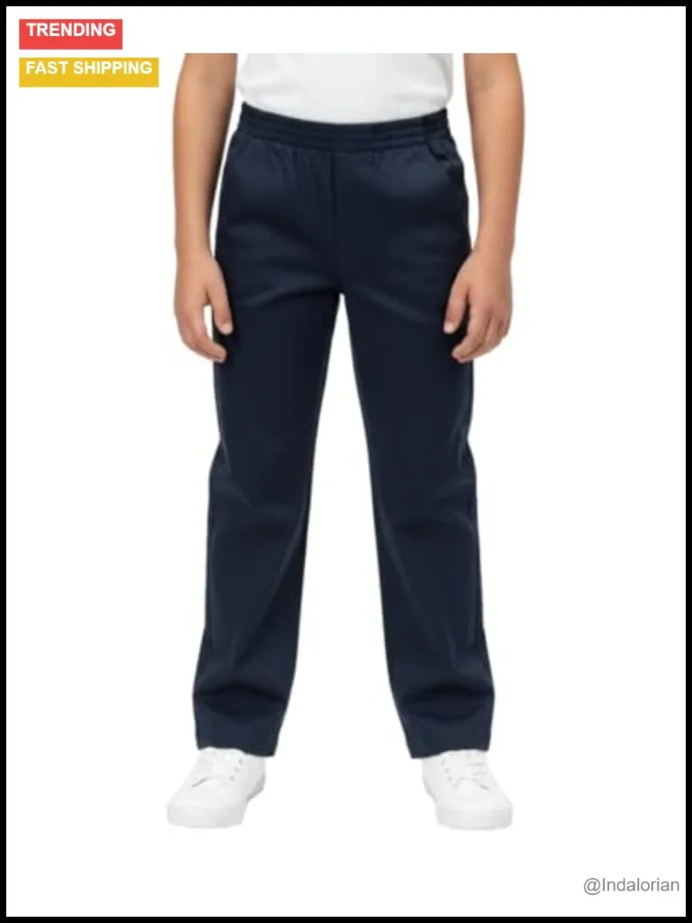 Boys Pull-On Elastic Waist School Uniform Pants with Pockets, Cotton Blend
